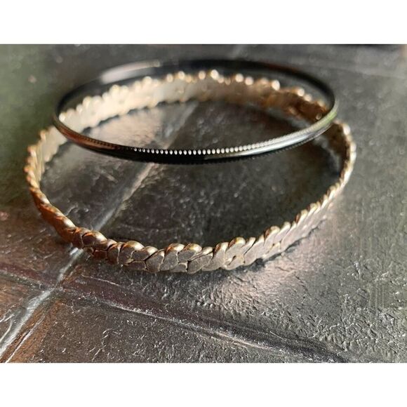Vintage 925 Tribal bangle bracelet and Oxidized Patterned Bangle, Set of 2 - Picture 1 of 5